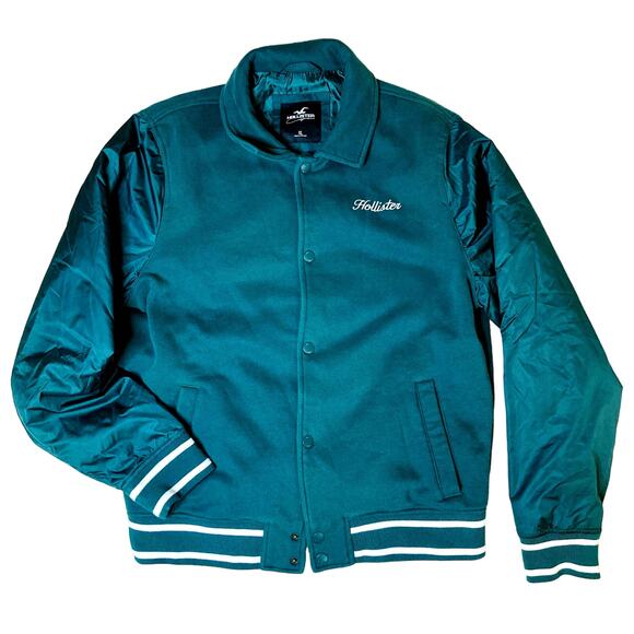 Hollister Varsity Bomber Green Jacket Men's Size XL - Picture 1 of 6
